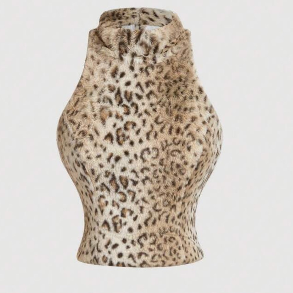 Y2K Leopard Print Tank Top Faux Fur Vintage Cheetah Shirt